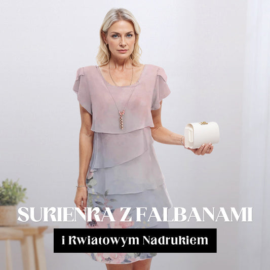 Elegancka sukienka z okrągłym dekoltem z kwiatowym nadrukiem