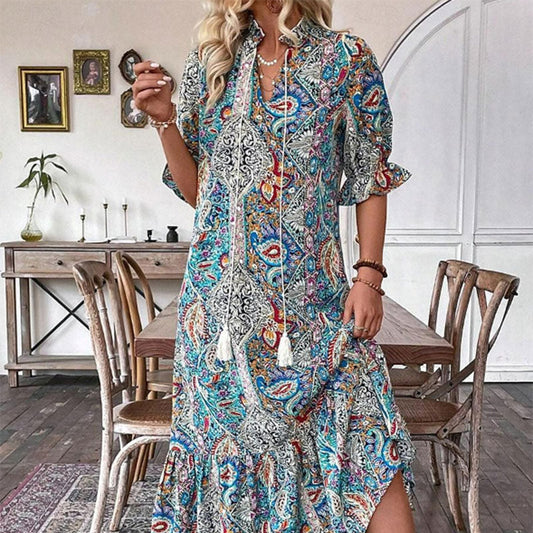 🔥👗Sukienka z nadrukiem w stylu bohemy