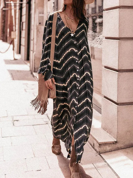 Sukienka Boho Stripe z długim rękawem