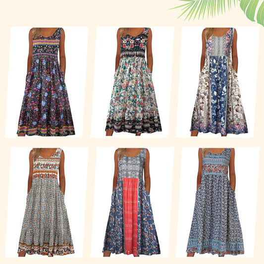 🌸【S-4XL】Damska Sukienka Bez Rękawów Z Kwiatowym Nadrukiem