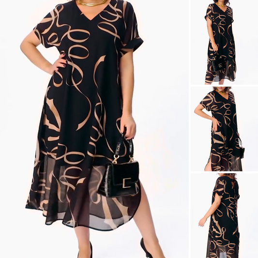 🔥👗2025 Nowa zwiewna sukienka midi z dekoltem V