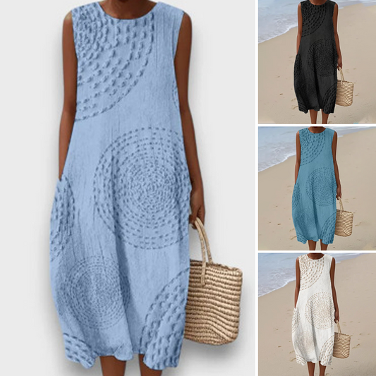 Sukienka plażowa bez rękawów z haftowanymi wzorami