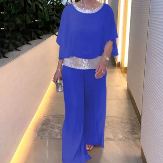 Elegancki damski dwuczęściowy zestaw top i spodnie z cekinami