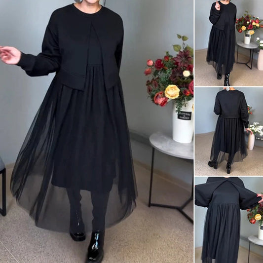 Damska sukienka z długim rękawem z siateczki