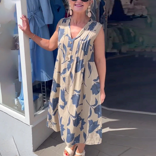 Damska sukienka maxi bez rękawów z nadrukiem