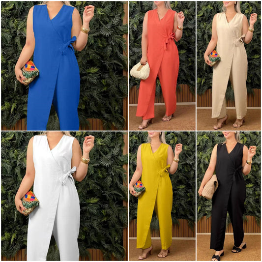 💖Damski swobodny kombinezon z dekoltem w szpic