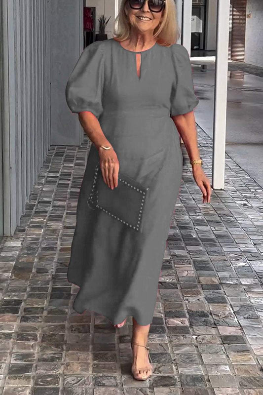 🎉【M-3XL】 Sukienka z bąbelkowym rękawem z solidnej bawełny i lnu