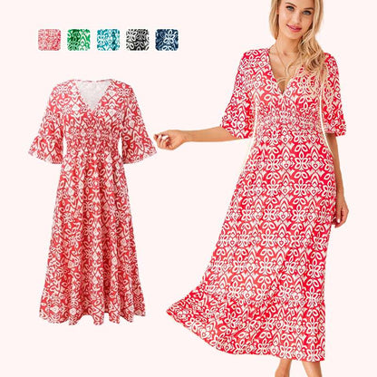 【S-5XL】🌸Długa sukienka z nadrukiem w kształcie litery V