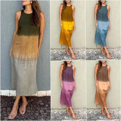 🌈 Casualowa sukienka z okrągłym dekoltem i stopniowanym kolorem