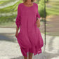 💕Elegancka damska sukienka z okrągłym dekoltem w jednolitym kolorze o luźnym kroju