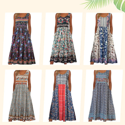 🌸【S-4XL】Damska Sukienka Bez Rękawów Z Kwiatowym Nadrukiem