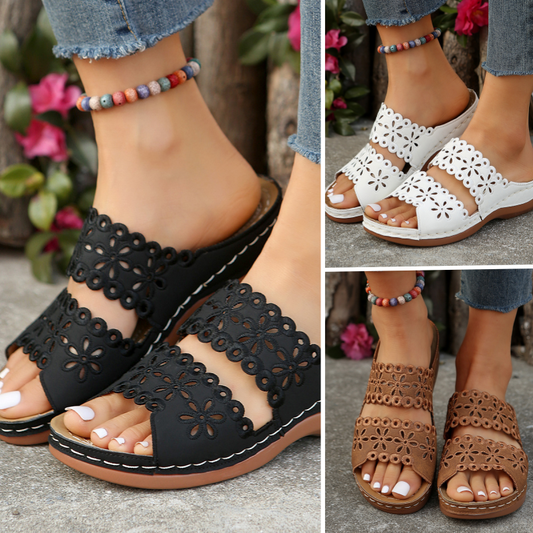 【EU 36-43】👡Damskie kapcie z płaskim dnem i wydrążonymi kwiatami