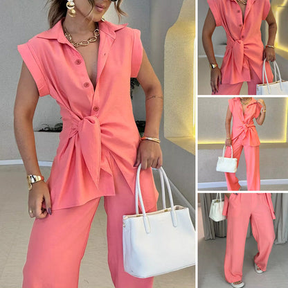 💖Elegancki top w talii i swobodny zestaw spodni🌸