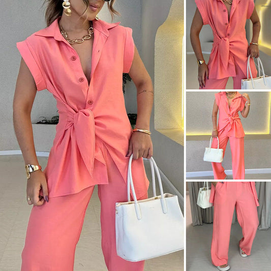 💖Elegancki top w talii i swobodny zestaw spodni🌸