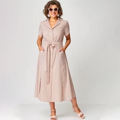 👗✨Damskie sukienki na co dzień z dekoltem w szpic i wiązaniem w talii