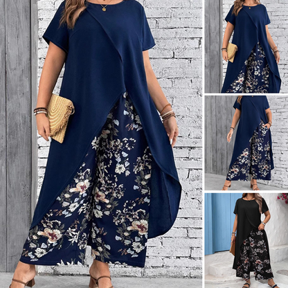 💖Damski jednokolorowy top i zestaw spodni z nadrukiem