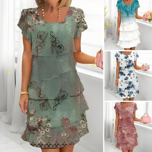 💐Elegancka warstwowa sukienka z nadrukiem