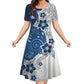 Kobieca sukienka z nadrukiem i krótkim rękawem