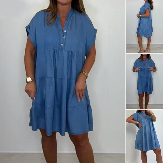 Women’s Casual Solid Button Down Short Dress
