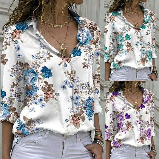 Women's Printed Long Sleeve Button Down Shirt