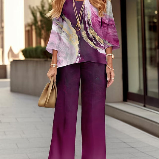 Women's Soft Casual Top & Wide-Leg Pants Set