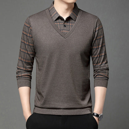 ✨【M-2XL】Fałszywy dwuczęściowy sweter męski z ciepłą dzianiną👔