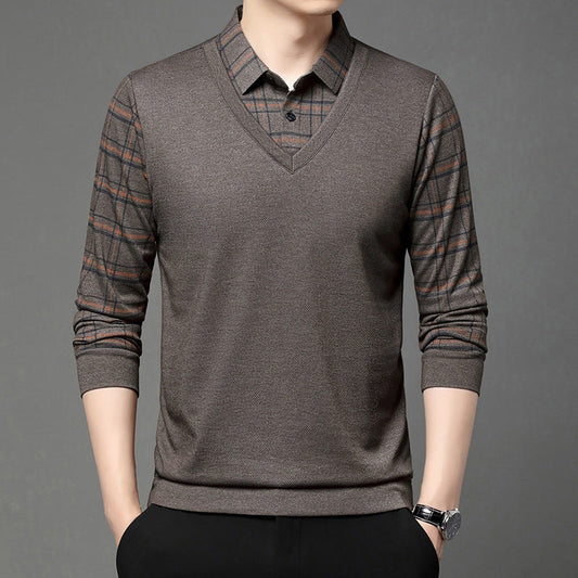 ✨【M-2XL】Fałszywy dwuczęściowy sweter męski z ciepłą dzianiną👔